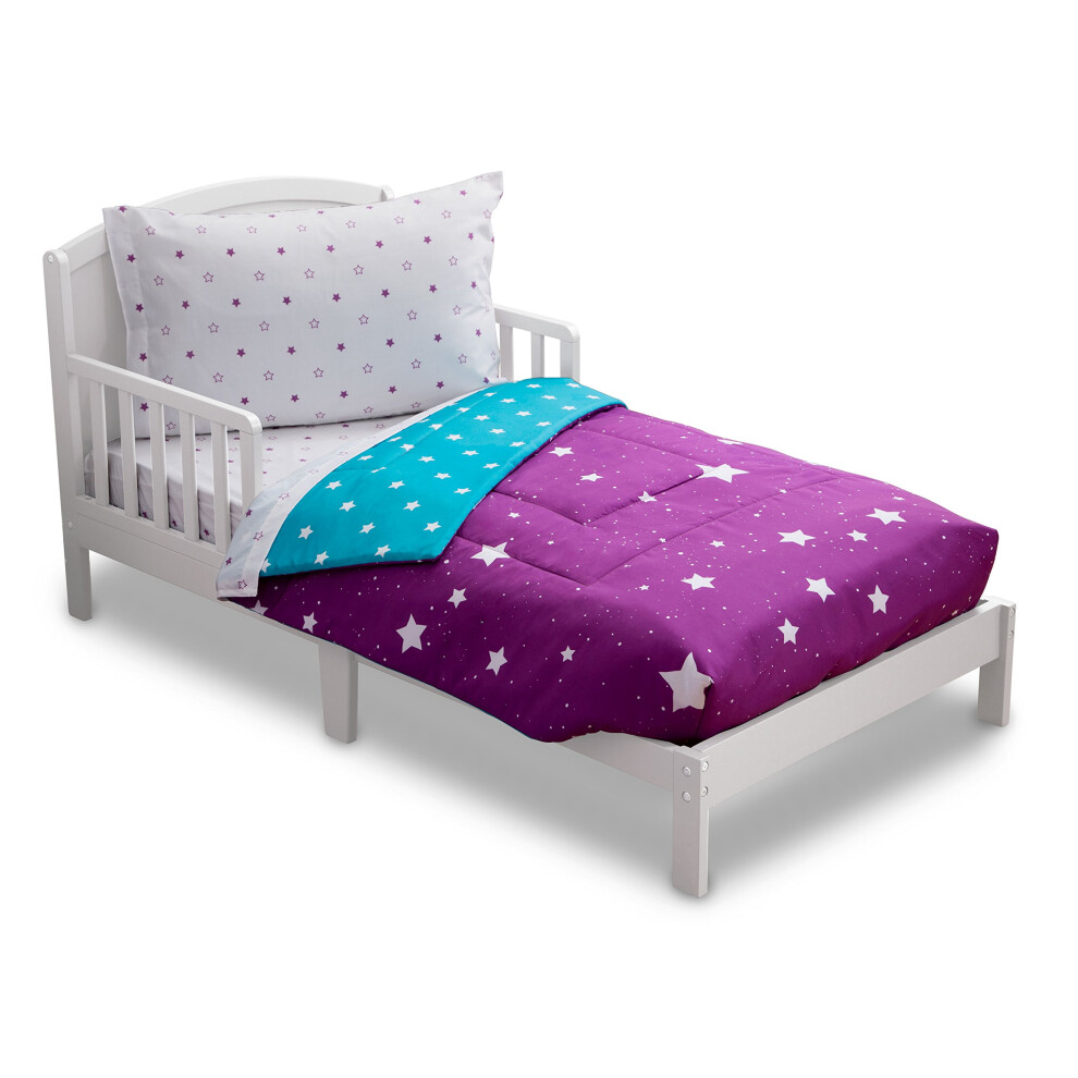 Delta Children 4 Piece Toddler Bedding Set for Girls - Reversible 2-in-1 Comforter - Includes Fitted Comforter to Keep Little Ones Snug  Bottom Sheet