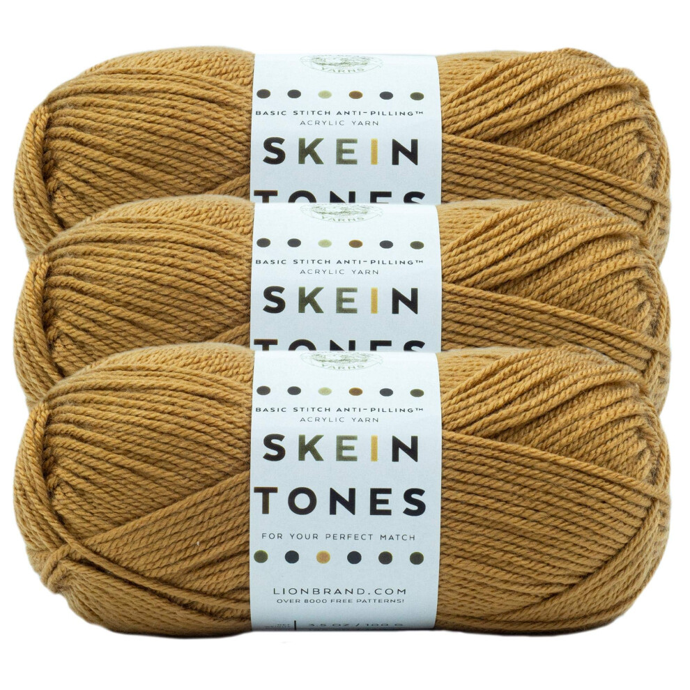 Lion Brand Yarn Basic Stitch (Skein Tones ) Anti-Pilling Knitting Yarn  Yarn for Crocheting  3-Pack  Cedarwood