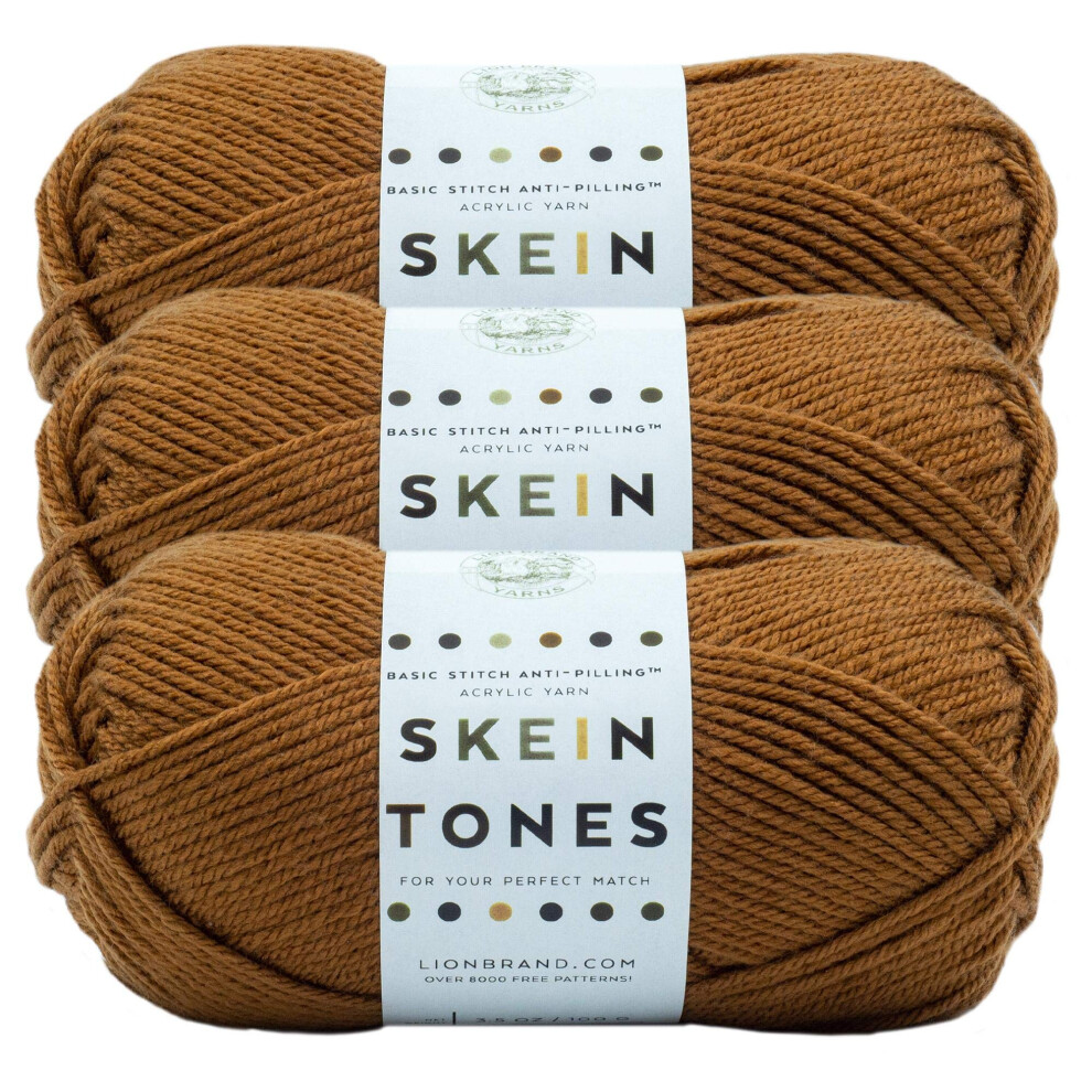 Lion Brand Yarn Basic Stitch (Skein Tones ) Anti-Pilling Knitting Yarn  Yarn for Crocheting  3-Pack  Truffle