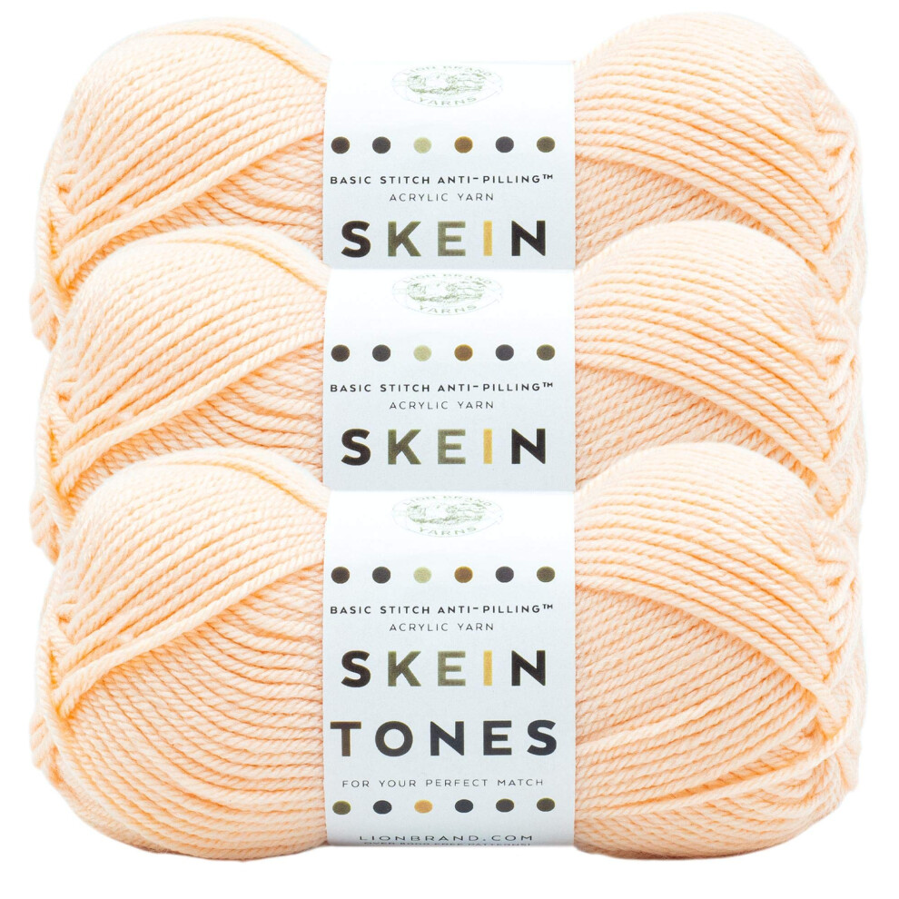 Lion Brand Yarn Basic Stitch (Skein Tones ) Anti-Pilling Knitting Yarn  Yarn for Crocheting  3-Pack  Peachy