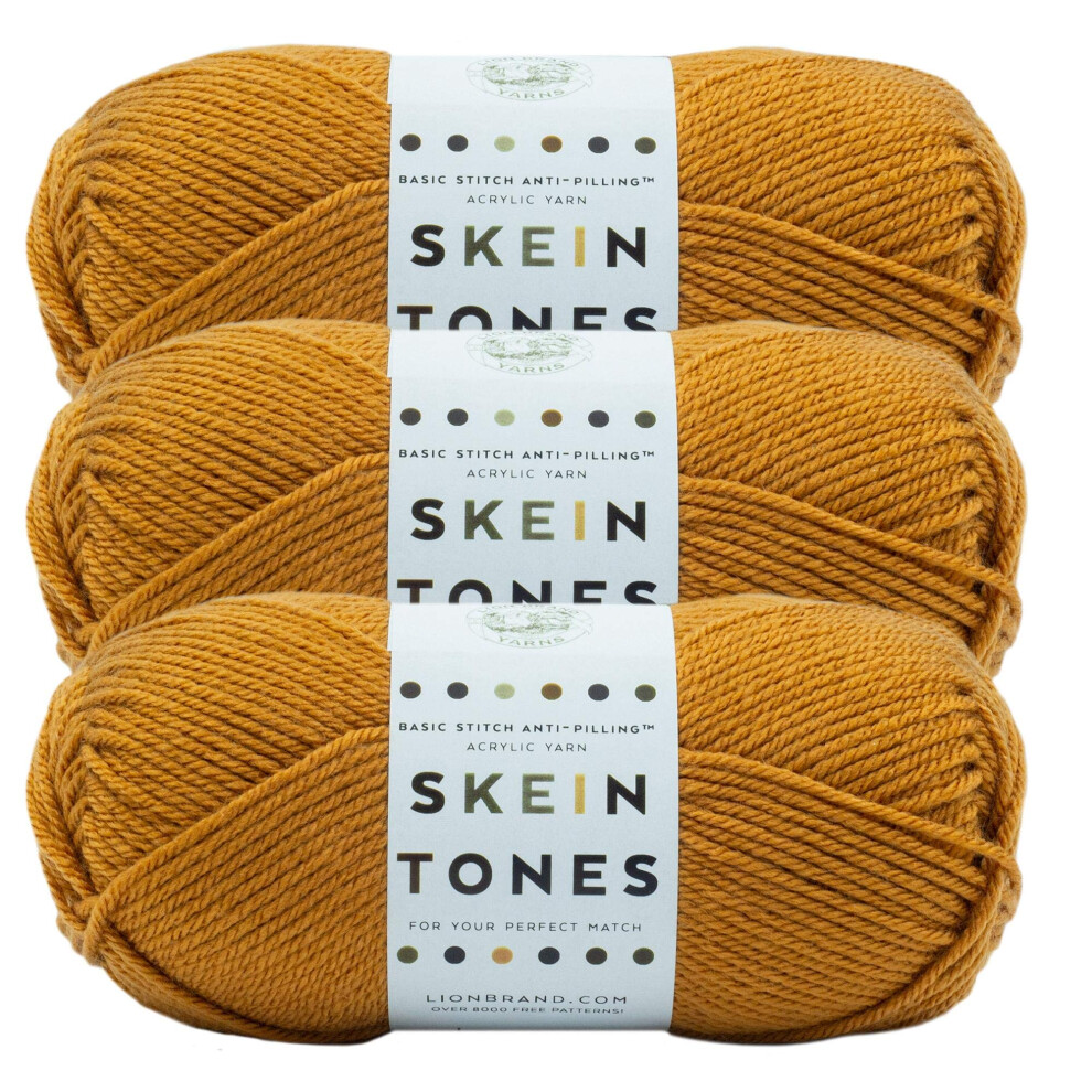 Lion Brand Yarn Basic Stitch (Skein Tones ) Anti-Pilling Knitting Yarn  Yarn for Crocheting  3-Pack  Honey