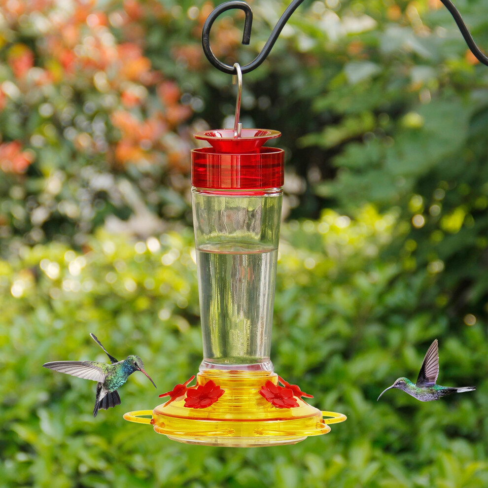 Mangeoire     colibris Shrdaepe en verre avec 5 orifices d'alimentation (rouge et jaune)