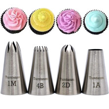 Bicos de tubulao grandes profissionais Tumtanm 4 peas de ao inoxidvel sem costura conjunto de bico de tubulao para bolos, cupcakes e cozim