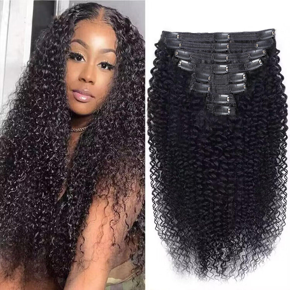 Cecycocy Unisex Black Kinky Curly Clip In Hair Extensions Human Hair For Women - 8Pcs 18Clips Double Weft Brazilian Remy Human Hair 3C 4A Clip In Extensions