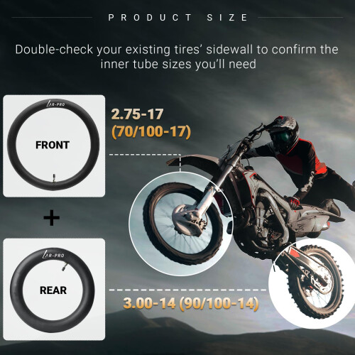 (2-Pack) 2.75-17 (70/100-17) Voor en 3.00-14 (90/100-14) Achter Binnenbanden voor Dirt Bike 1