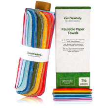 Asciugamani di carta riutilizzabili ZeroWastely - Confezione risparmio da 24 asciugamani di carta senza carta! - 100% cotone, super morbidi, asso