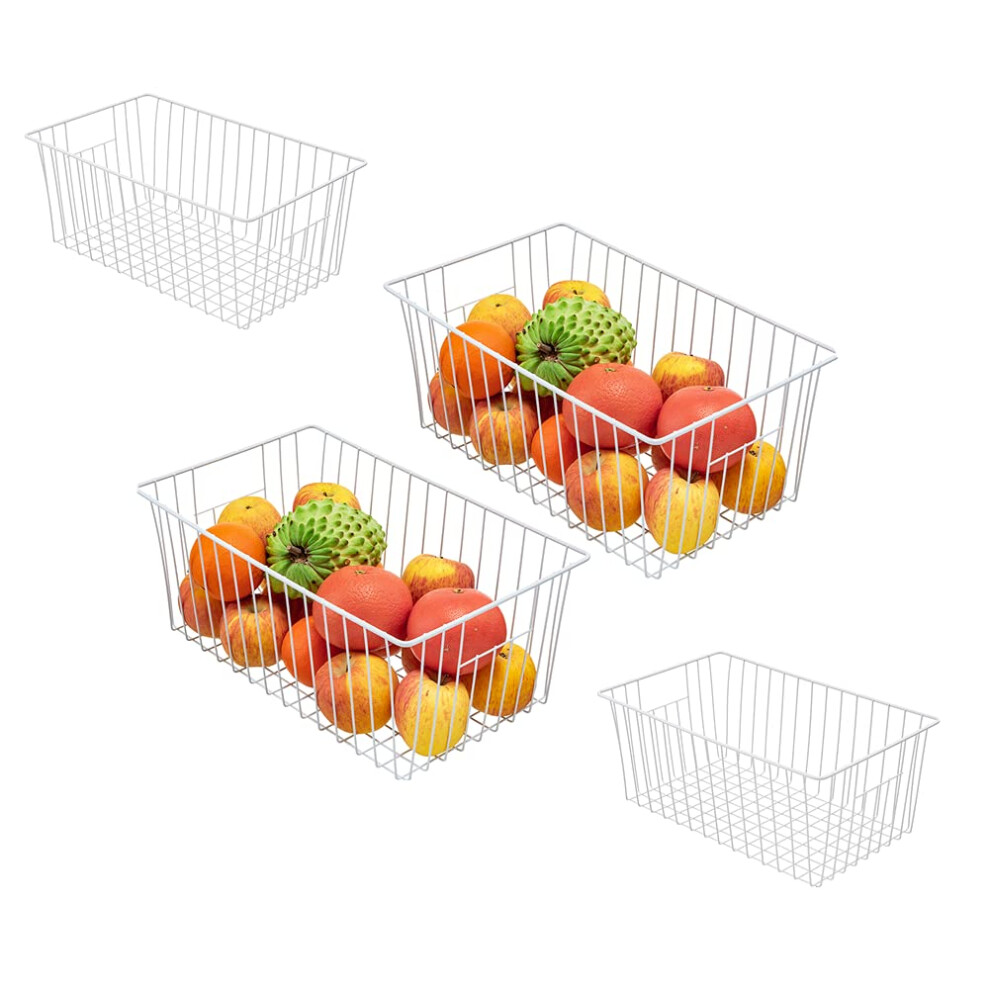 Y.Z.Bros 16inch Freezer Wire Storage Organizer Baskets  Household Refrigerator Bins with Built-in Handles for Cabinet  Pantry  Closet  Bedroom