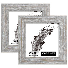 CORE ART 6x6 Picture Frame Handmade Wood Rustic Gray (Grey) Photo Frame Set of 2 High Definition Semi-tempered Glass Wall or Tabletop Display