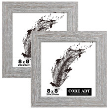 CORE ART 8x8 Picture Frame Handmade Wood Rustic Gray (Grey) Photo Frame Set of 2 High Definition Semi-tempered Glass Wall or Tabletop Display
