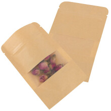 SHEUTSAN 500-pack kraftzakken met venster 3,5 x 5,5 inch Opstaande opbergzakken Ziplock-afdichtende verpakking Papieren zak Hersluitbare monsterzakke