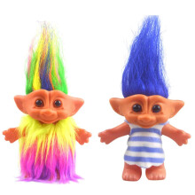 Conjunto de 2 Bonecas Troll Vintage, Boneca da Sorte Cromática Adorável para Coleções, Projetos Escolares e Festas (Estilo2-Arco-Íris+Azul)