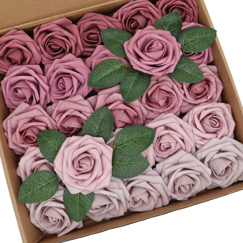 D-Seven Artificial Flowers Mauve Ombre Colors Fake Rose for DIY Wedding Bouquets Centerpieces Floral Arrangements Bridal Shower Baby Shower Party Home