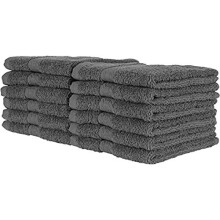 QUBA LINEN 100% Algodão - Conjunto de Toalhas de Lavagem - Pacote de 24, Toalhas de Rosto Flanela, Absorventes e Macias (Cinza, 12x12)