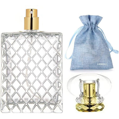JJKMALL- 100 ml (3.4 oz) Μεγάλη Διαφανής Γυάλινη Άδεια Φιάλη, Χρυσή Σπρέι Αρωμάτων 1