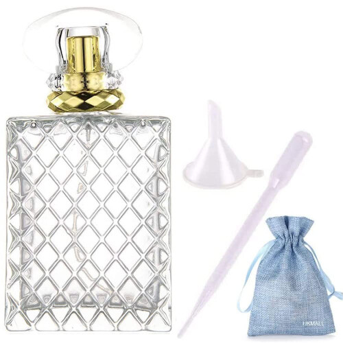 JJKMALL- 100 ml (3.4 oz) Μεγάλη Διαφανής Γυάλινη Άδεια Φιάλη, Χρυσή Σπρέι Αρωμάτων