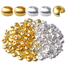 200 stks 5mm Metalen Knijpkralen Covers Open Ronde Knijpkraal Knoop Cover Sieraden Krimp Covers voor DIY Sieraden Maken Goud en Zilver