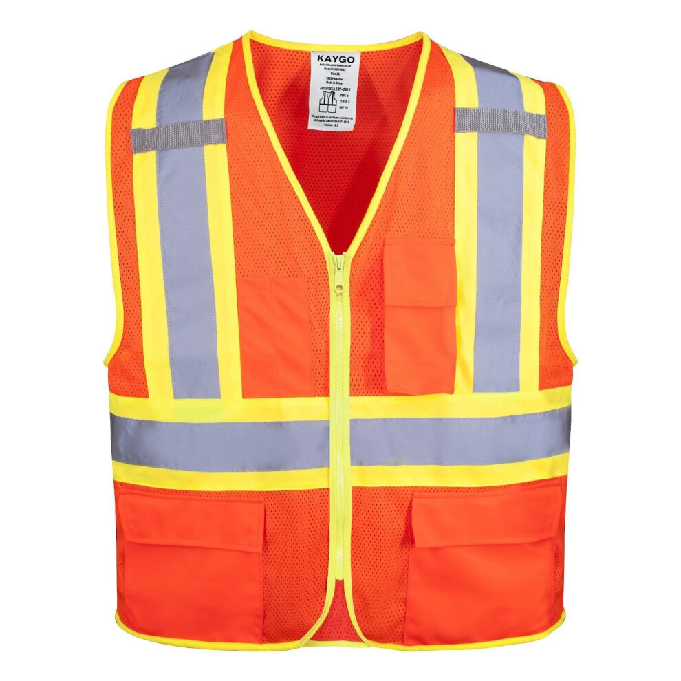 Kaygo High Visibility Safety Vests Kg0100 Reflective Vest With Pockets And Zipper Ansi Type R Class 2 Not Fr (Orange M) 615068620284