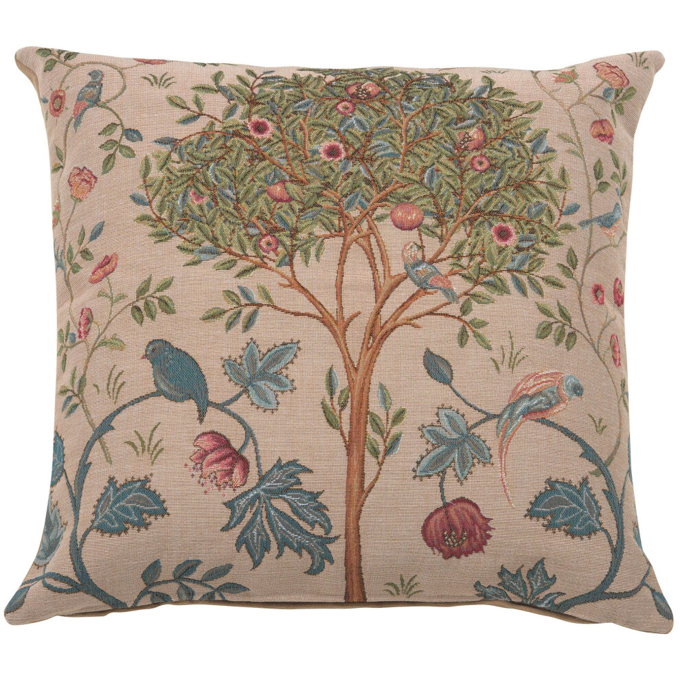 Housse de coussin carr   e beige motif arbre Kelmscott de Charlotte Home Furnishings Inc. - 48 x 48 cm - Housse de coussin d   corative style boh   me