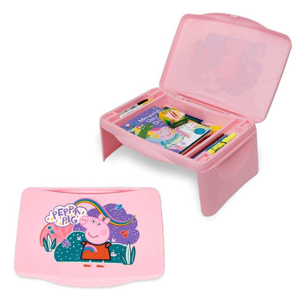 Peppa Pig Kids Lap Desk with Storage - Folding Lid and Collapsible Design - Portable for Travel or use in Bed at Home - Great for Writing  Reading or