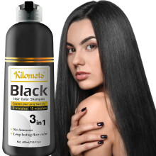 Kilomets BLACK Haarfrbe-Shampoo 400 ml  100 % Grauabdeckung in wenigen Minuten  Ammoniakfreies Haarfrbe-Shampoo deckt graues, silbernes Haar ab