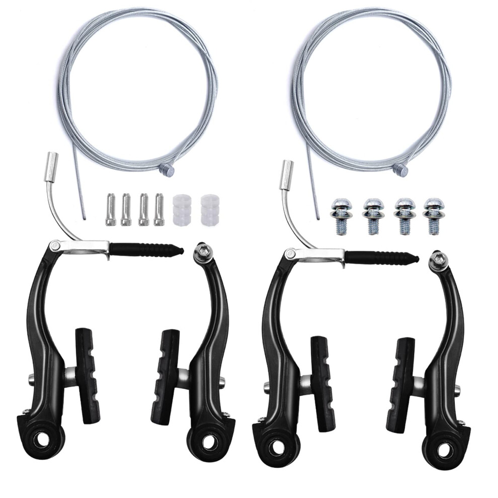 2 Pairs Bike brakes Universal Complete V Bike Brakes set Mountain Bike Replacement for Most Bicycle Road Bike Brakes Cables with Front Back Whe