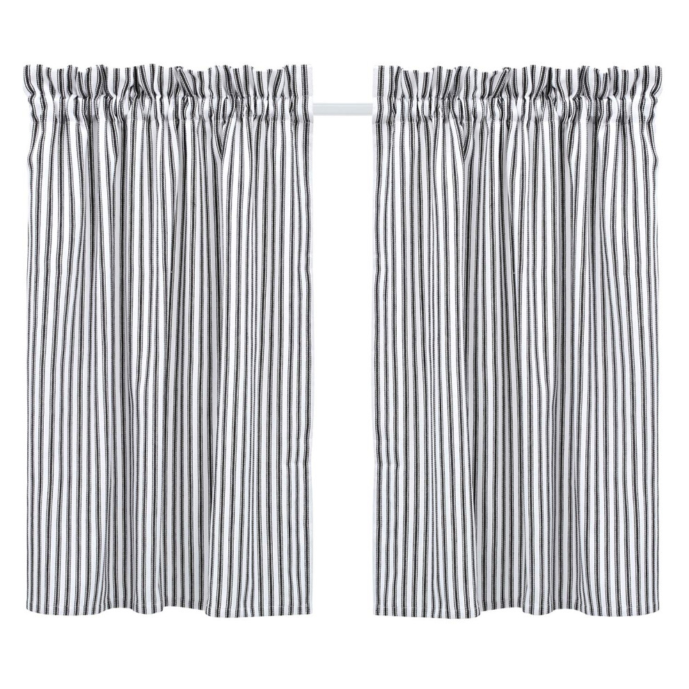 Cackleberry Home Zwart-Witte Gestreepte Caf Gordijnen, 71 Cm Breed X 107 Cm Lang, Geweven Katoen, Set Van 2-image