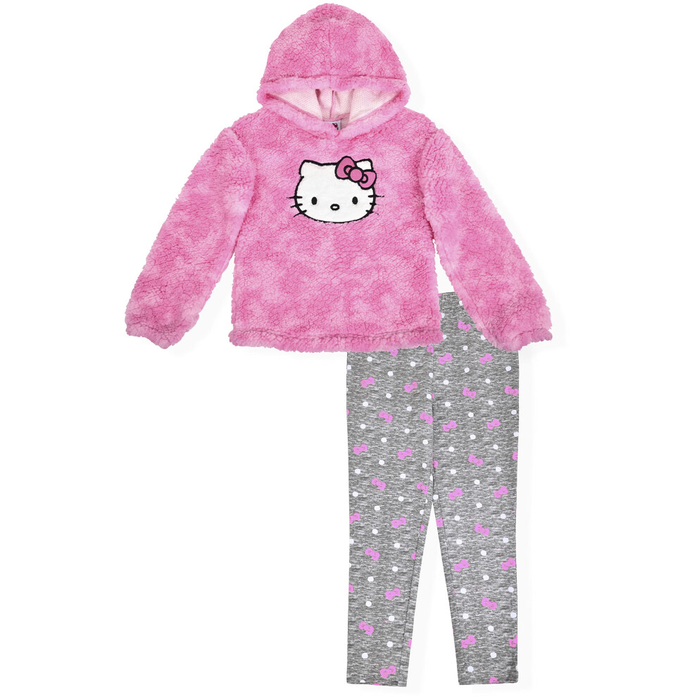 Hello Kitty Girls Sherpa Fleece Hooded Legging Set 2 Piece Hooded Sweatshirt and Leggings Outfit Childrens Clothes For Toddlers and Little Kids (Pink