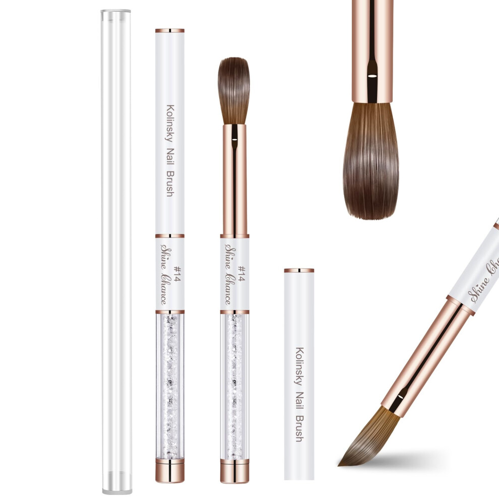 Shine Chance Acrylic Nail Brush Size 14 100% Real Kolinsky Art Nail Brush For Acrylic Powder Application Handmade Women Manicure Nail Extension Tool