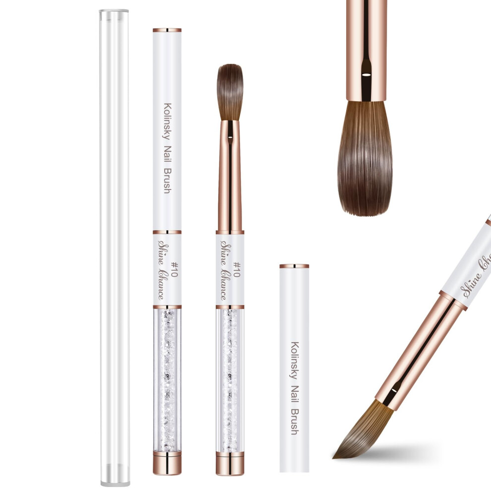 Shine Chance Acrylic Nail Brush Size 10 100% Real Kolinsky Art Nail Brush For Acrylic Powder Application Handmade Women Manicure Nail Extension Tool