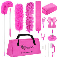 CALBEAU 15PCS Microfiber Feather Duster Set Buigbaar en wasbaar met 100-inch verlengpaal Poetsdoeken voor het reinigen van hoge plafondventilatorjalo