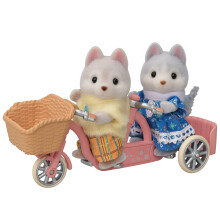 Calico Critters Husky Brother & Sister's Tandem Cycling Set Dollhouse Playset com figuras e acessrios