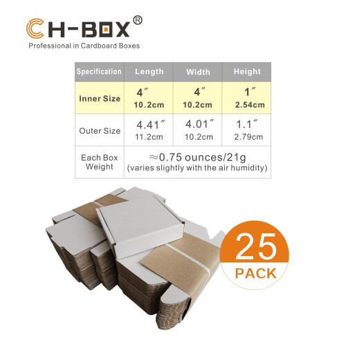 CH-BOX 4x4x1'' Μικρές Κουτιά Αποστολής (Εσωτερικό Μέγεθος) 25 Συσκευασίες 1