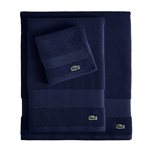 Lacoste Λακοστ 100% Supima Χειροπετσέτα, Μπλε, 16" x 30" - Υψηλή Απορροφητικότητα & Γρήγορο Στέγνωμα 1
