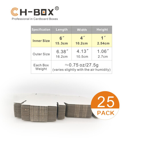 CH-BOX 6x4x1'' Μικρές Κουτιά Αποστολής 25 Τεμ, Κουτιά Κορυφαίας Ποιότητας, Λευκά (CM641-25) 1