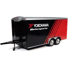 Four Wheel Enclosed car Trailer Yokohama Motorsports Black and Red for 118 Scale Model cars by Autoworld cP7838
