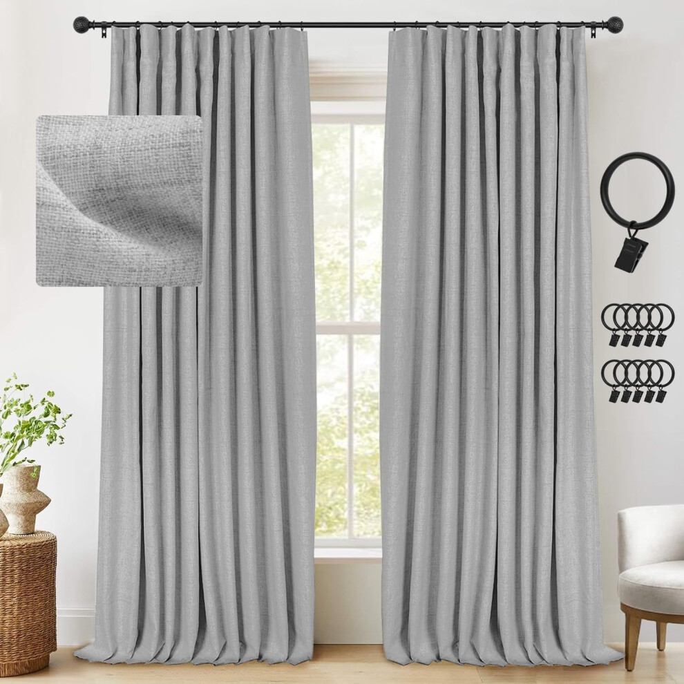 Rideaux occultants INOVADAY 100 % 213 cm de long pour chambre     coucher, salon, 127 cm de large, en lin, avec anneaux, isolation thermique, gris,