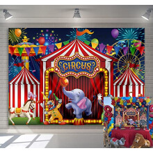 GYA Red Circus Backdrop Amusement Park Tents Stratus Playground Carnival Carousel Kids Boy Girl 1st First one Birthday Party Background Photo Baby Sh