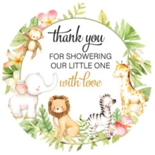 1,9 polegada obrigado adesivos para o ch    de beb    favorece animais de safari 60 r   tulos