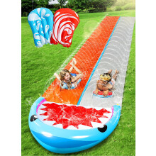 Sloosh 22.5ft Water Slides with 2 Inflatable Boards Backyard Outdoor Lawn Slip Waterslide 2 Sliding Racing Lanes with Sprinklers Summer Toy Shark