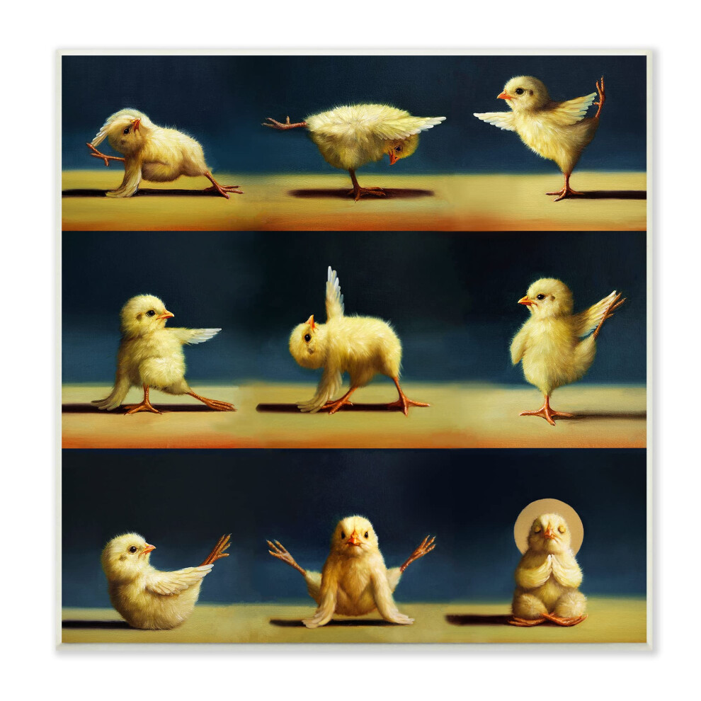 Stupell Industries Yoga Chicks Stretching Boerderijdieren Grappige Oefening Schilderij Ontwerp Door Lucia Heffernan Wandplaat 12 X 12 Geel-image