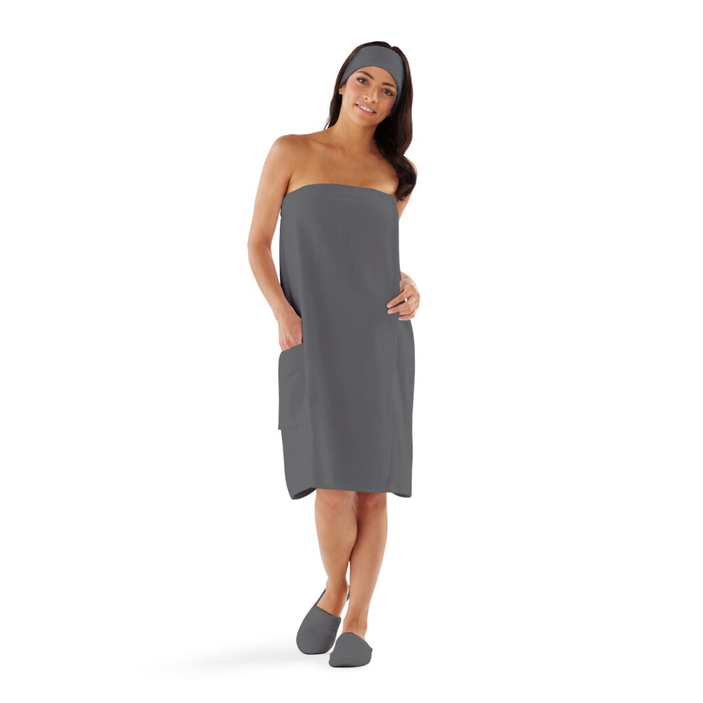 Serviette de bain Boca Terry pour femme - 100 % coton, avec boutons-pression, pour le spa, la douche, le bain et la salle de sport, gris, taille