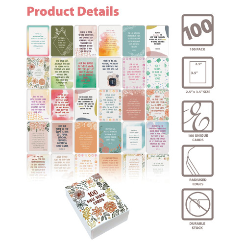 Better Office Products 100 Κάρτες Ενθάρρυνσης με Βιβλικά Εδάφια, 100 Μοναδικά Σχέδια, 2.5" 2