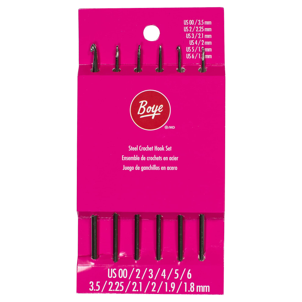 Boye Stalen Haaknaaldenset Met Ergonomische Handgrepen, Maten 00-6, Zilver, 6-Delig-image