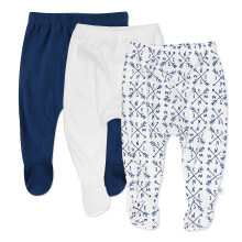 HonestBaby Detsk    nohavicky s 3 nohavicami z organickej bavlny s priehlavkom, modr   , 6-9 mesiacov
