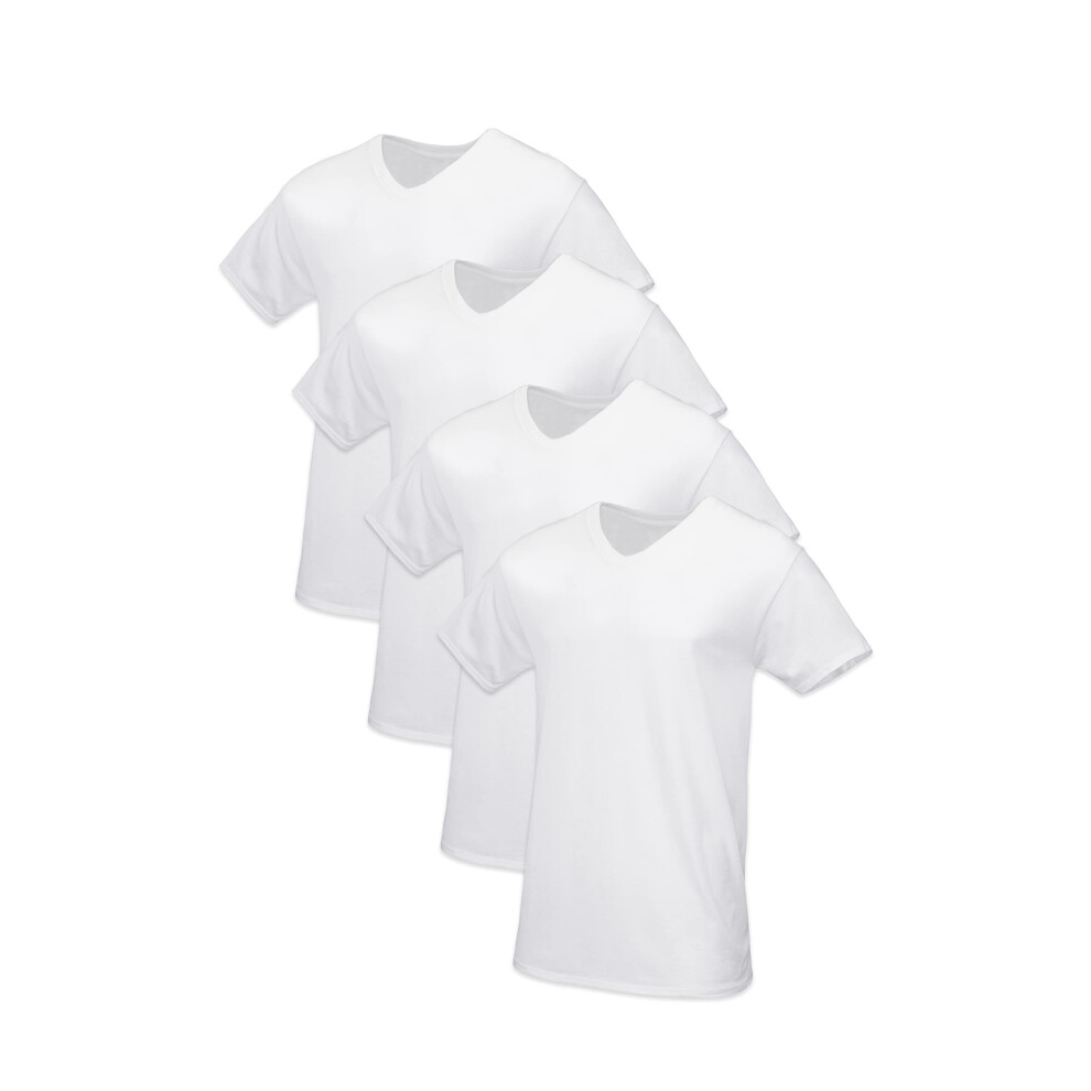Fruit of the Loom Men's Tag-Free Cotton Undershirts  Regular-V-Neck-4 Pack White  Medium