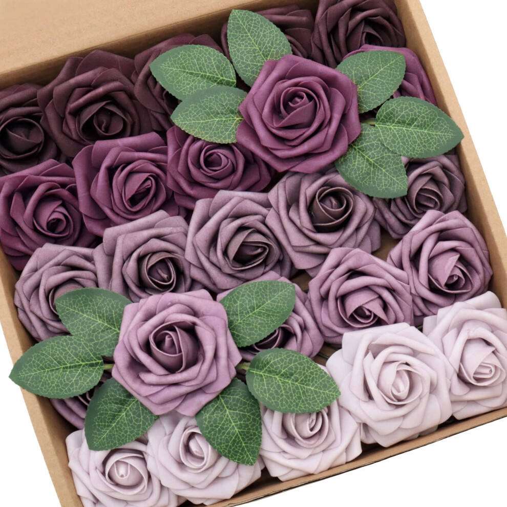 D-Seven Artificial Flower 25pcs Fake Roses with Stem for DIY Wedding Bouquets Floral Arrangements Wedding Flower Backdrop Bridal Shower Baby Shower Pa