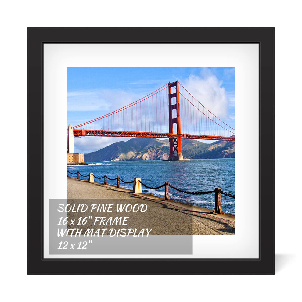 POUYCIW Cadre photo en bois 40 x 40 cm à suspendre au mur, carré avec passe-partout, 30 x 30 cm, pour décoration d'affiches, anniversaire, mariag