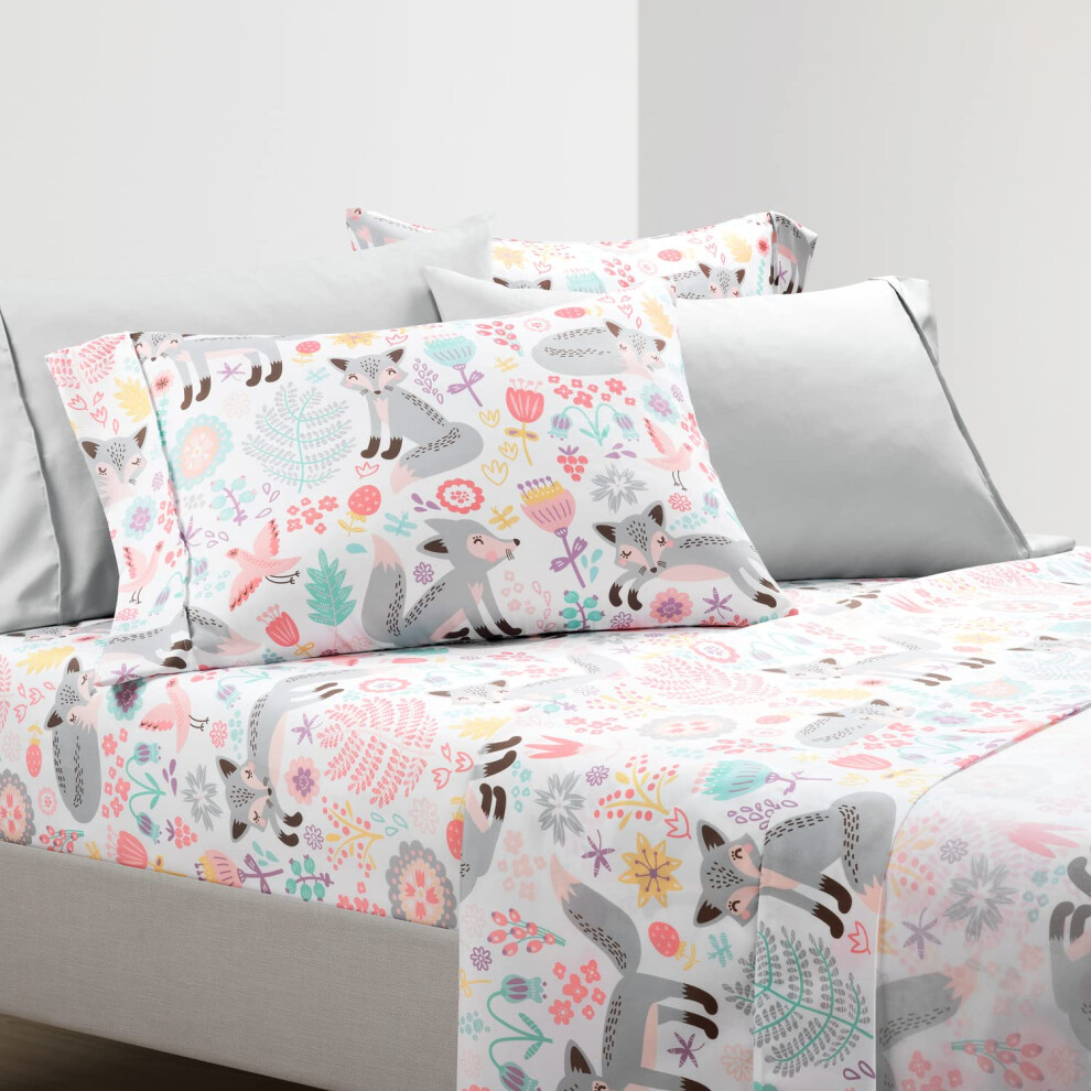 Parure de lit 4 pi   ces Lush Decor Pixie Fox pour lit simple, gris et rose - Parure de lit pour lit simple - Parure de lit pour fille - Parure de