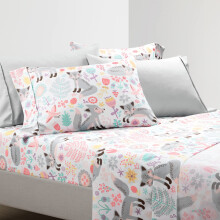 Weelderige Decor Pixie Fox zachte lakenset 4-delige set volledig grijs en roze - volledige lakens - peuterbeddengoed voor meisjes - volledige lakens
