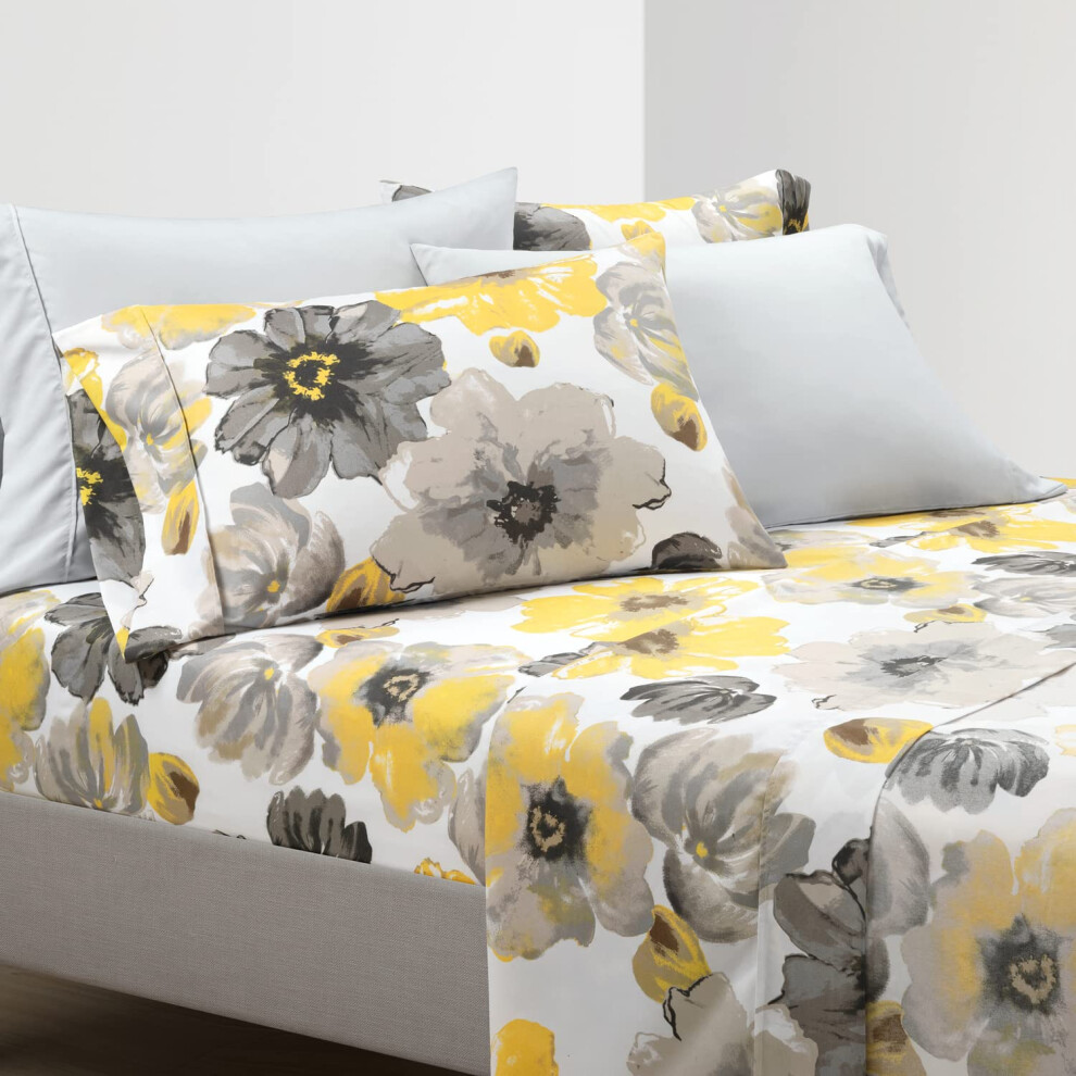 Lush Decor Leah - Set Di 6 Fogli Morbidi, King Size, Giallo E Grigio-image